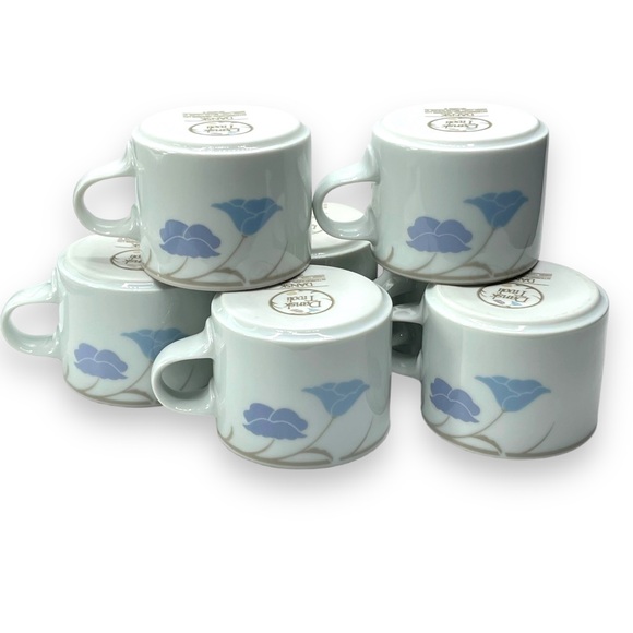 Dansk Set of 7 Trivoli "Belle Fleurs" Blue & Apricot Floral 8oz. Coffee Tea Mugs - Picture 3 of 10